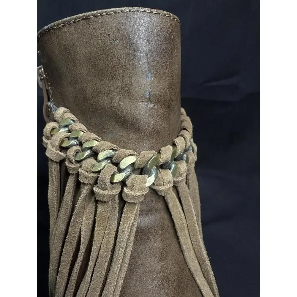 Sbicca Boots Womens Size 10 Wedge Fringe Suede Western Boho Zip Ankle‎ Booties